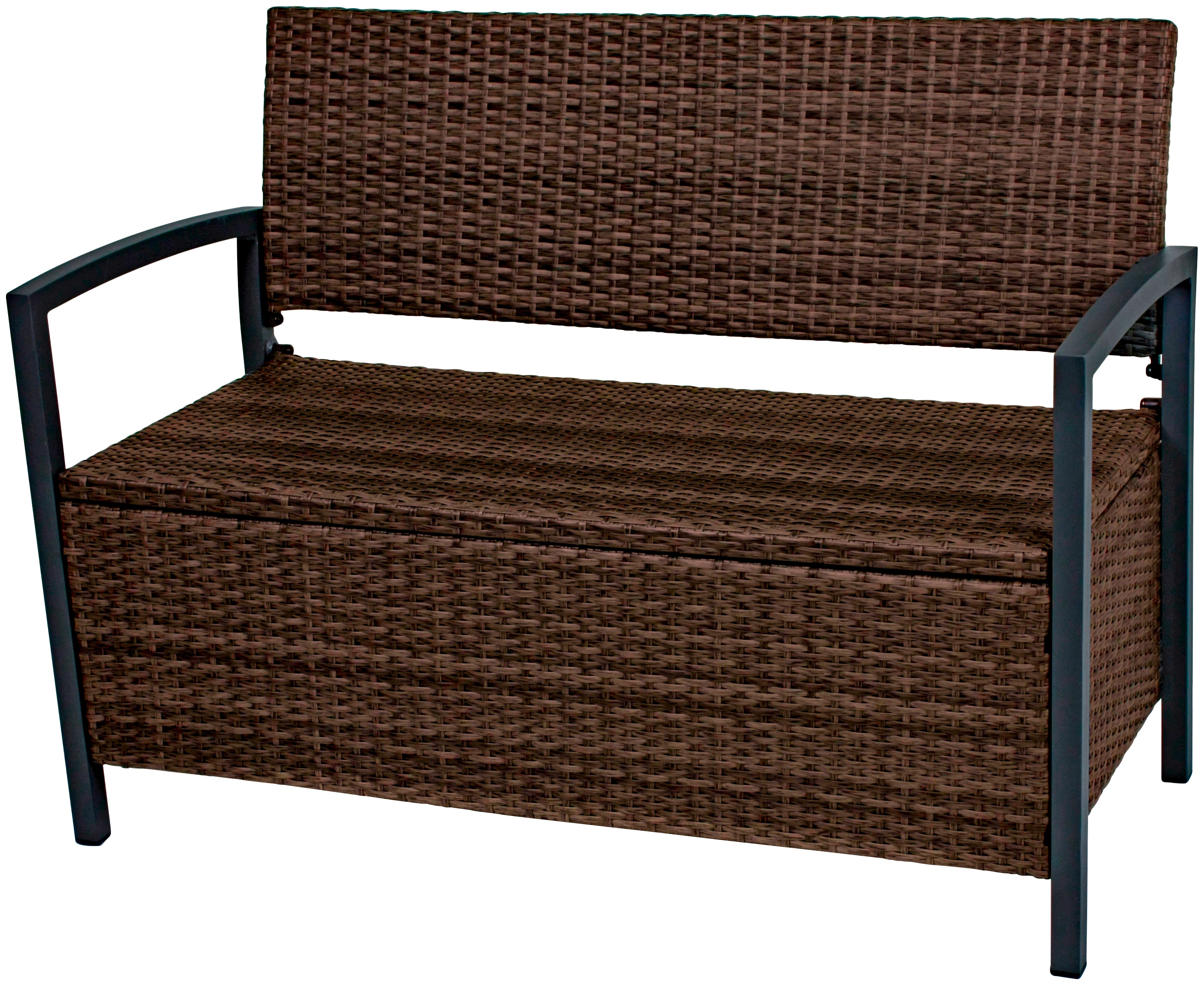 Gartenbank GARDEN PLEASURE "Ferrara", braun, B:117cm H:86cm T:58cm, Geflecht Rattan, Metall, Sitzbänke, mit Staufach, BxTxH: 117x58x86 cm, verschiedene Farben Image