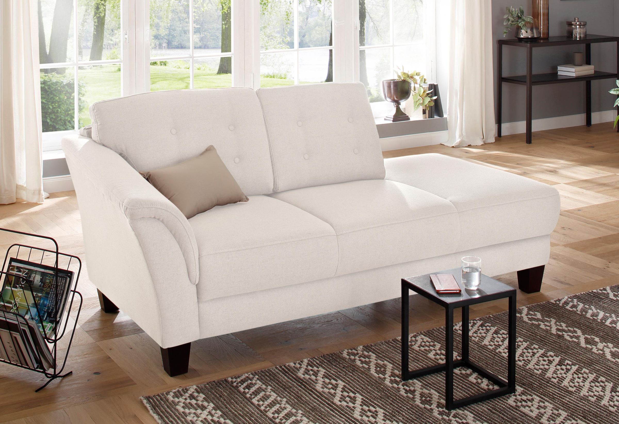 Recamiere HOME AFFAIRE "Trondheim", beige (linen), B:197cm H:89cm T:90cm, Luxus-Microfaser (90% Polyester, 10% Polyamid);Struktur fein (100% Polyester);Flachgewebe (100% Polyester), Sofas, Longchair, freistehend, mit Federkern, Knopfheftung im...