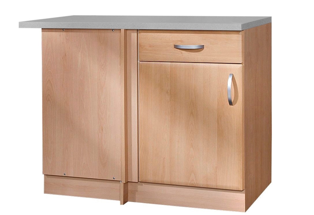 Eckunterschrank WIHO KÜCHEN "Prag, Breite 110 cm", braun (front: facette buche, korpus: buche dekor, arbeitsplatte: canvas grau), B:100cm H:85cm T:60cm, Schränke, Eckunterschrank