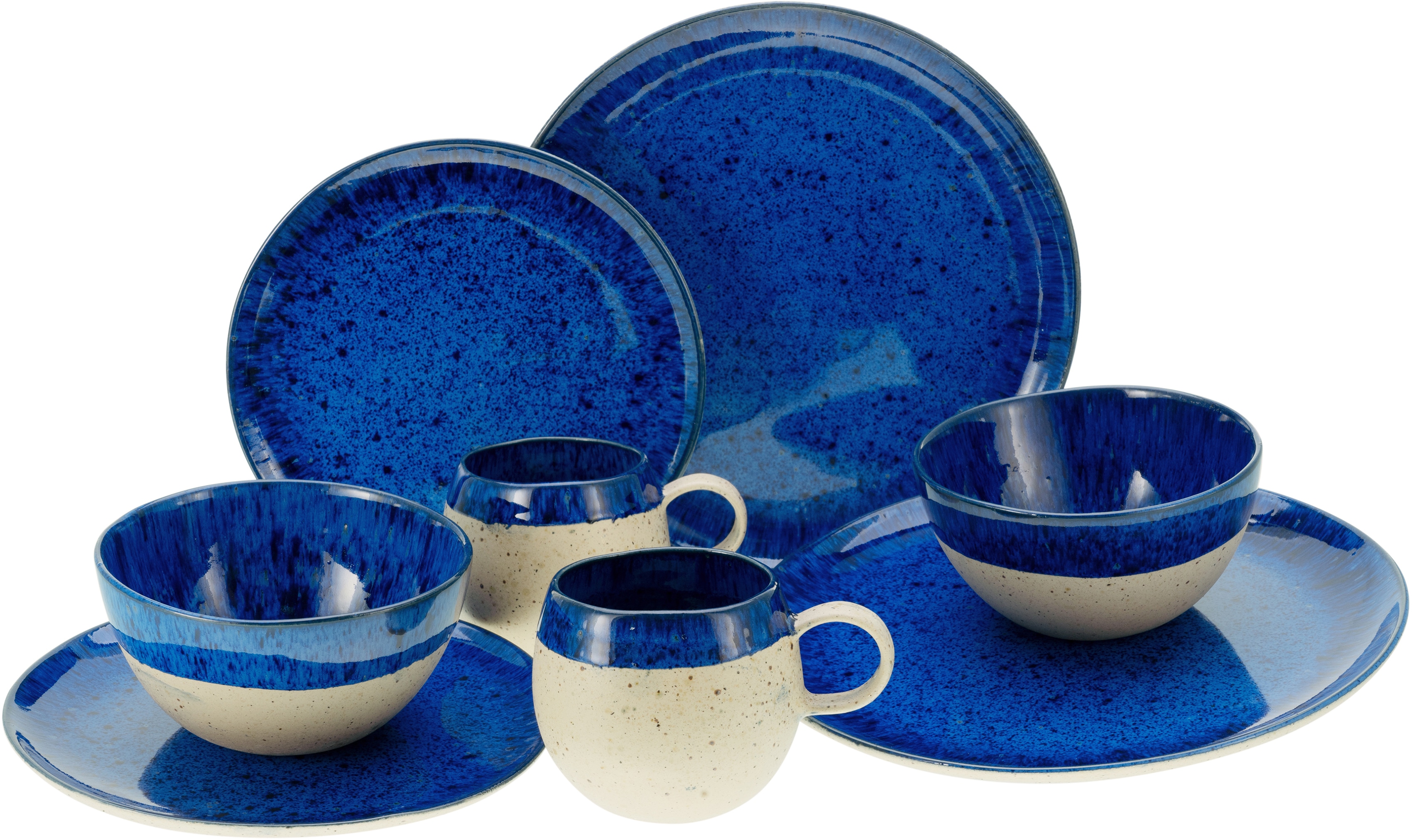 Kombiservice CREATABLE "Geschirr-Set Deep Blue Sea", blau, 8 Stk., Steinzeug, Geschirr-Sets, Kombiservice, Service, jedes Stück ist ein Unikat, 8 Teile, für 2 Personen