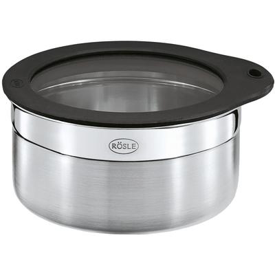 Frischhaltedose RÖSLE, schwarz (edelstahlfarben, schwarz), B:13,5cm H:6,5cm L:13,5cm Ø:12cm, Edelstahl 18/10, Glas, Silikon, Lebensmittelaufbewahrungsbehälter, zur Aufbewahrung von Lebensmitteln, spülmaschinengeeignet Image