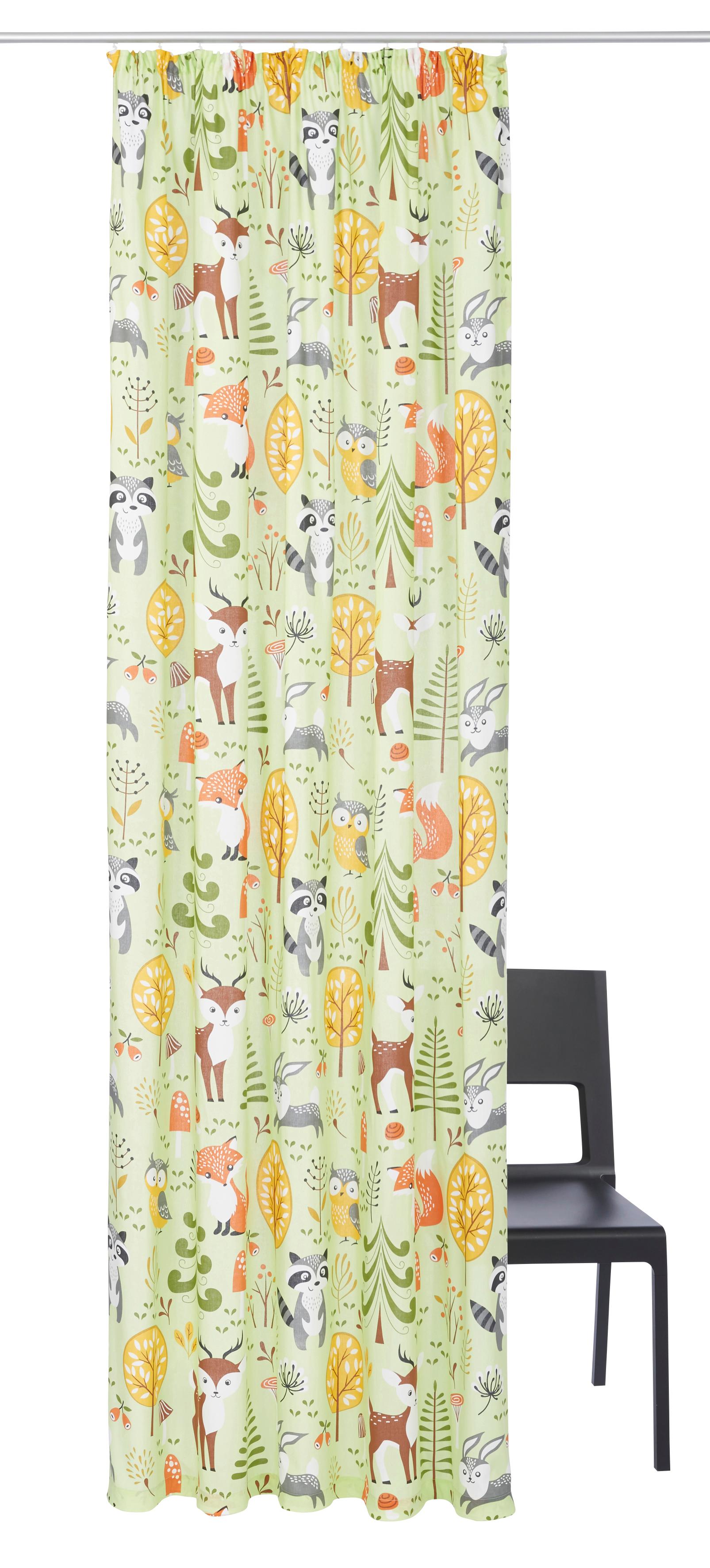 Gardine MY HOME "Waldtiere" Gr. 4, grün, B:135cm H:245cm, Baumwolle, Recyceltes Material, Gardinen, Gardine, Kindergardine, einseitig bedruckt, halbtransparent