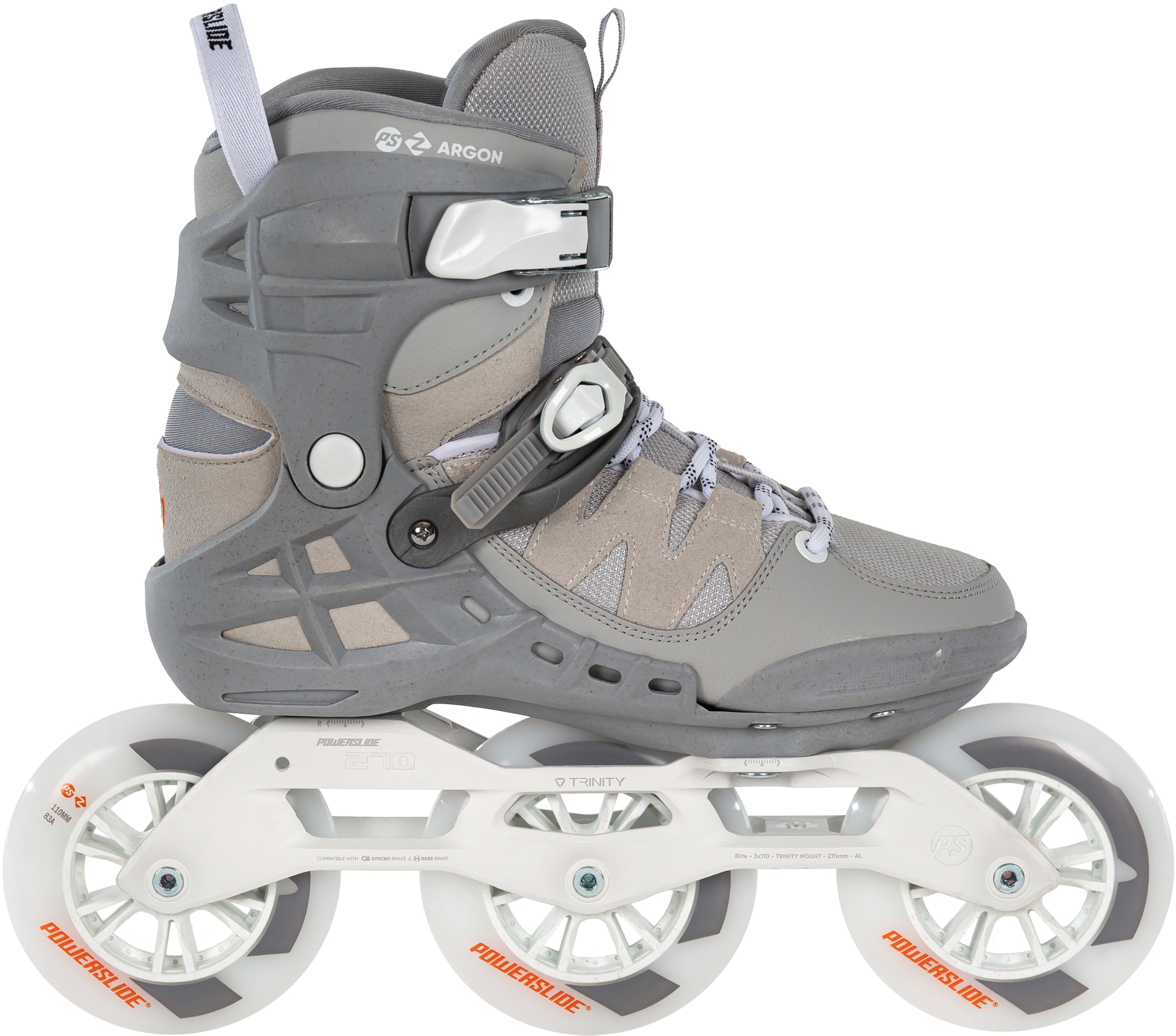 Inlineskates POWERSLIDE "Phuzion Argon Cement 110" Gr. 41, grau (grau, weiß), Inlineskates_Rollschuhe, Damen, 41 (bis 100 kg), Kunstfaser, Lederimitat