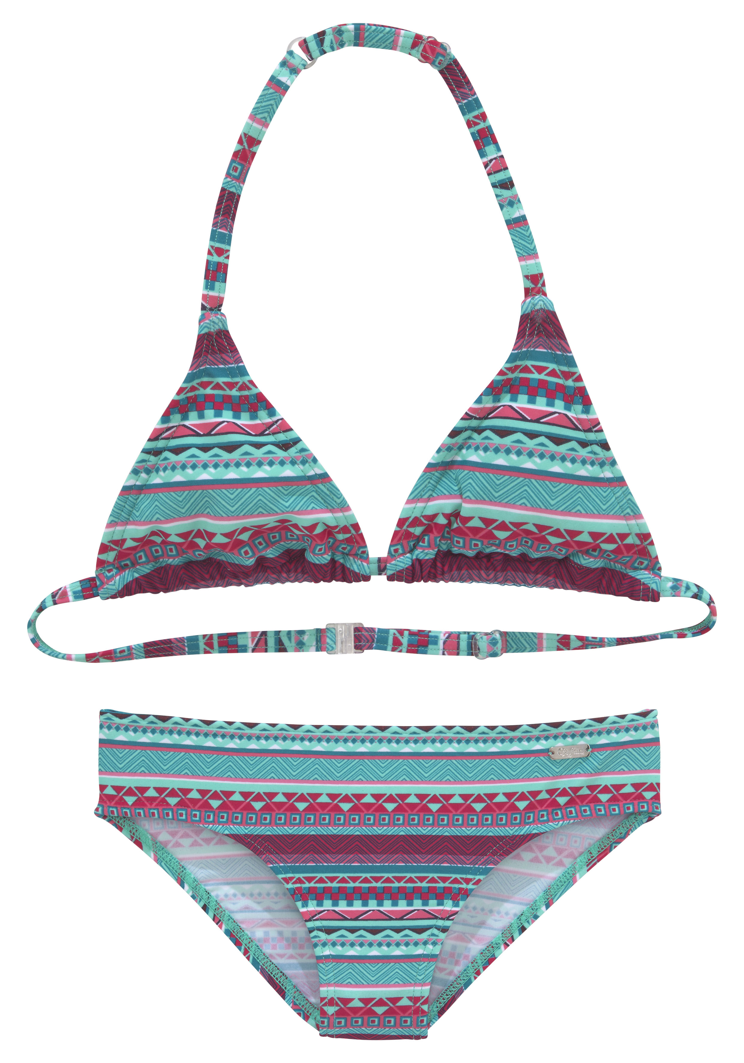 Triangel-Bikini BUFFALO "Lux Kids", Mädchen, Gr. 122/128, N-Gr, grün (türkis, gestreift), Polyamid, bedruckt, gemustert, Bikini-Sets Triangel-Bikini, mit abstraktem Druck