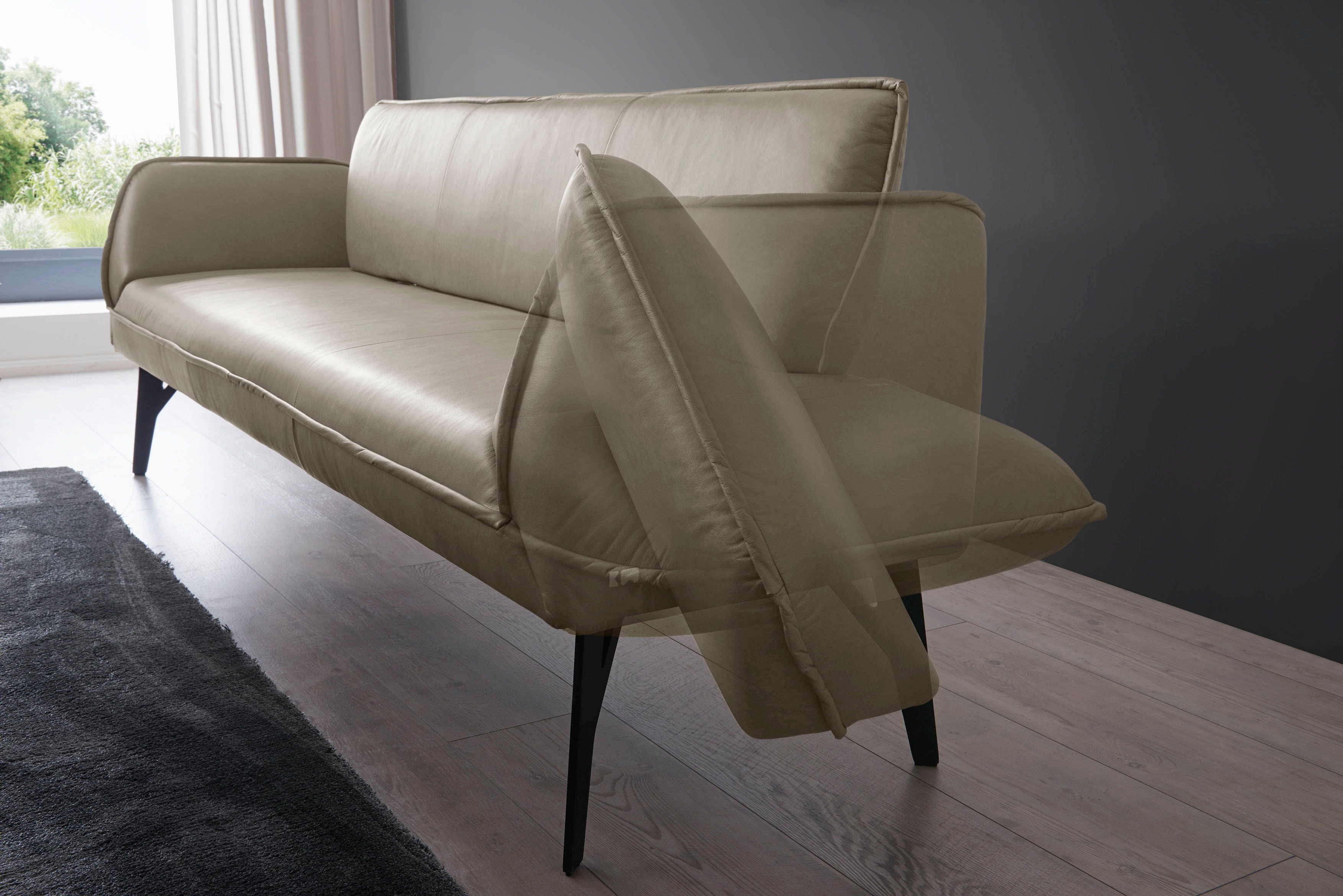 Polsterbank K+W KOMFORT & WOHNEN "Drive", grün (kaktus 21), B:238cm H:91cm T:66cm, Cloud: Nappaleder pigmentiert, Glattleder, 0, 9/1, 1mm, elegantes Leder mit Wolkung und weichen Griff; 775: Flachgewebe, 100% Polyester, Sitzbänke, Polsterbank, mit...