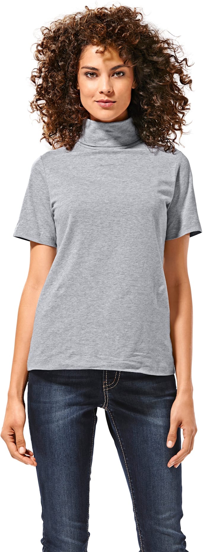 Rollkragenshirt HEINE "Rollkragen-Shirt", Damen, Gr. 38, grau (grau, melange), 65% Baumwolle, 30% Polyester, 5% Elasthan, unifarben, Shirts Image