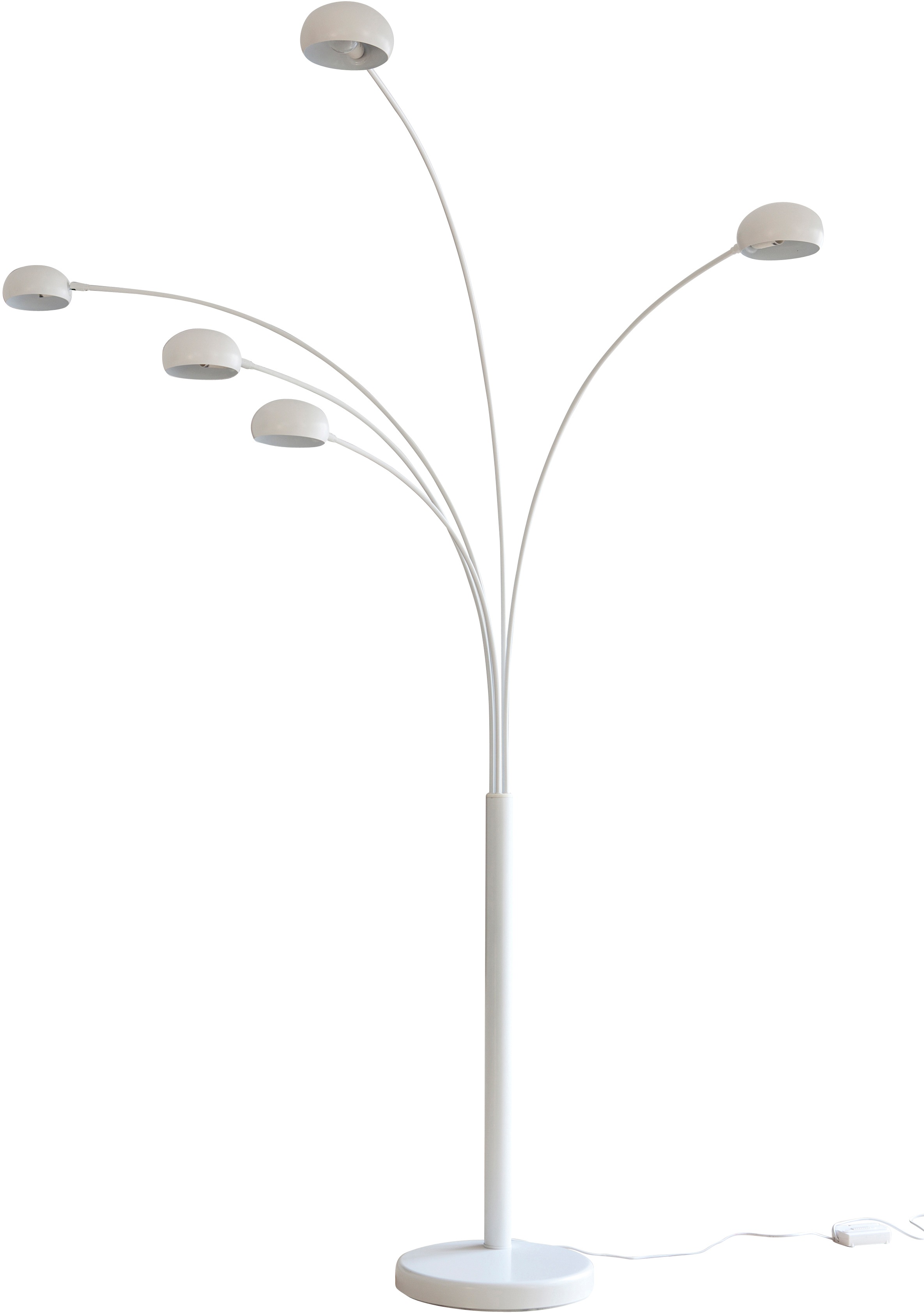 SALESFEVER Stehlampe "Flemming", weiß, 5, H: 205cm, 1 Stk., Leuchten, 5 bewegliche Arme, Dimmschalter, echter Marmorfuß, Bogenlampe