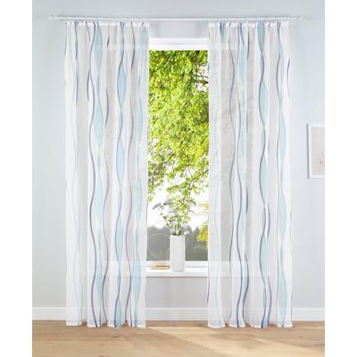 Gardine MY HOME "Dimona" Gr. 2, weiß (weiß, blau), B:140cm H:175cm, Voile, Polyester, Gardinen, 2er-Set, Bestseller, Polyester, Wellen Image