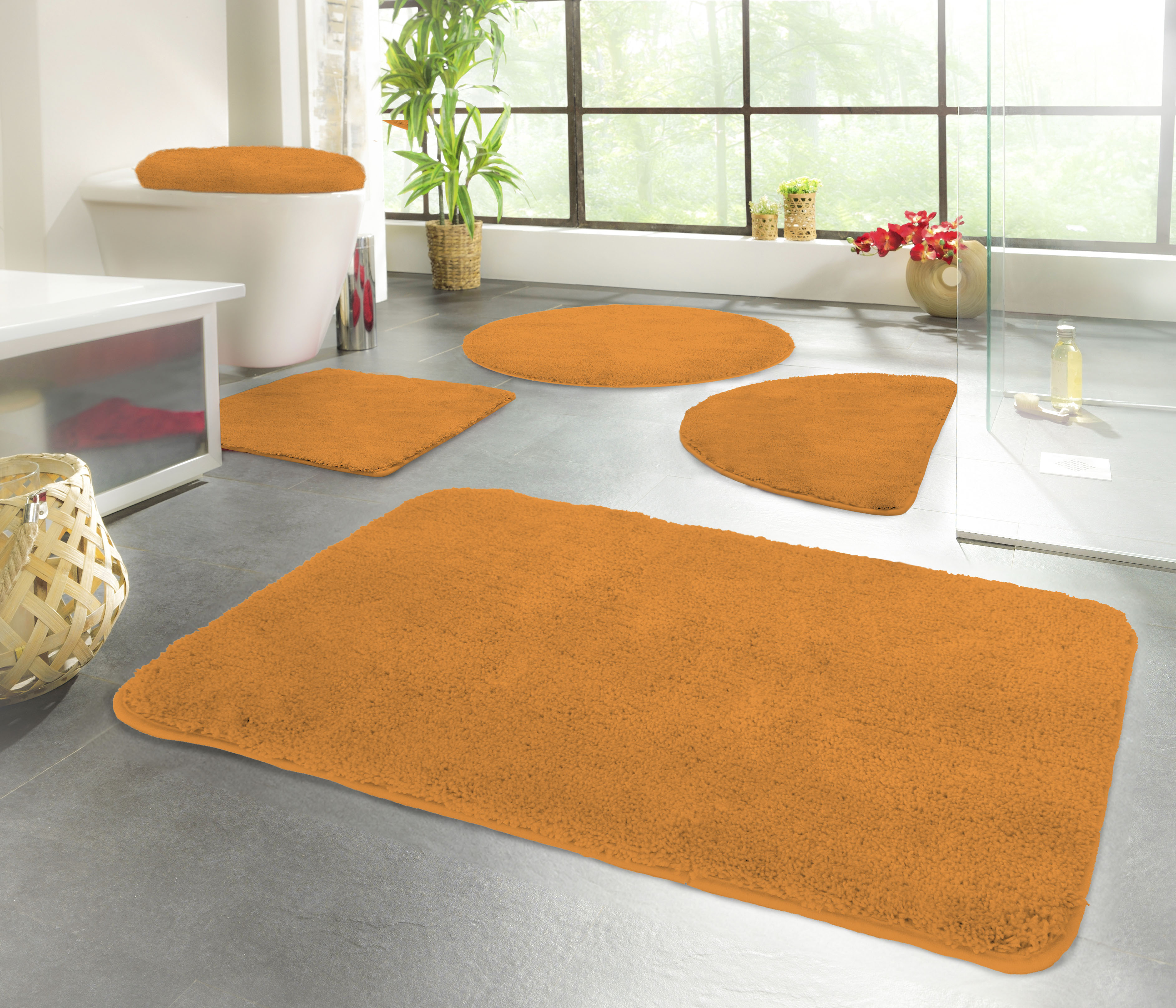 Badematte KINZLER "Chaozhou" Gr. 2, orange (terrakotta), H:20mm, Polyester, Badematten, Badematte, Badteppich, Uni Farben, weich, als rechteckig, rund & Set erhältlich