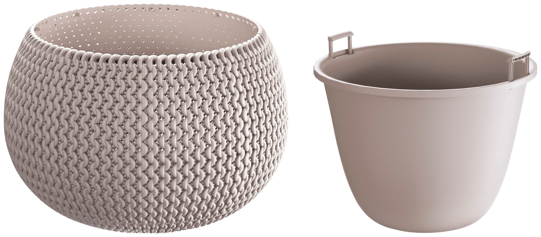 Pflanzkübel PROSPERPLAST "Splofy Bowl" in schicker Strickoptik", braun (mocca), H:19cm Ø:29cm, Kunststoff, Pflanzgefäße, Pflanzkübel, ØxH: 29x19 cm, inkl. Einsatz mit Henkeln
