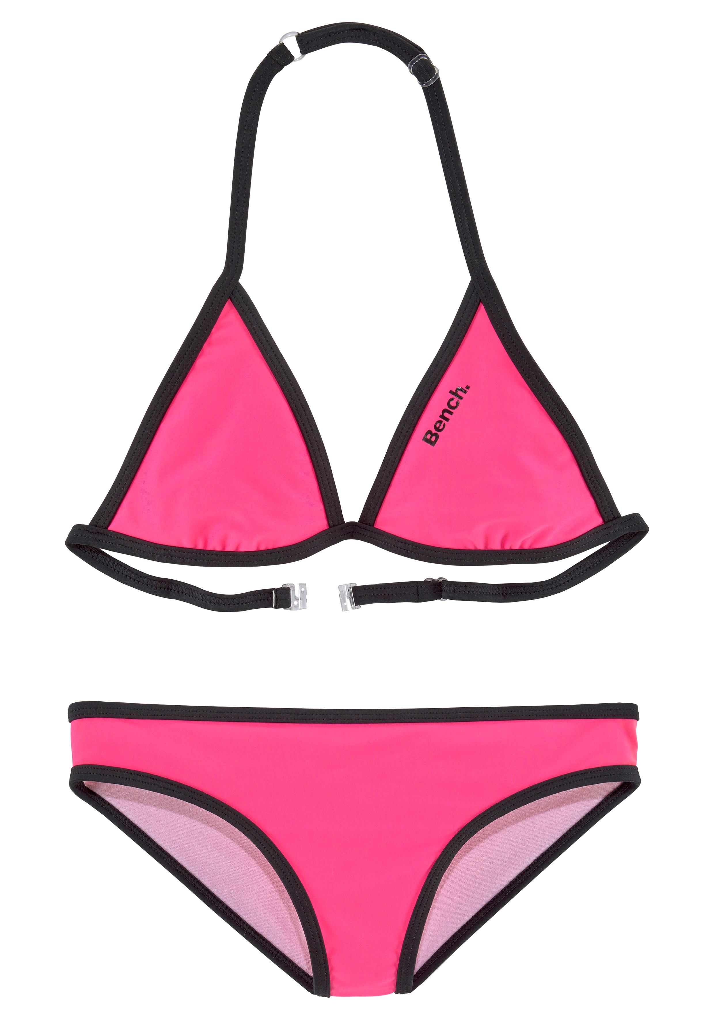 Triangel-Bikini BENCH., Kinder, Gr. 170/176, N-Gr, pink (pink, schwarz), Polyamid, Colorblocking, unifarben mit Farbeinsatz, Bikini-Sets, mit Logoprint an Top und Hose Image