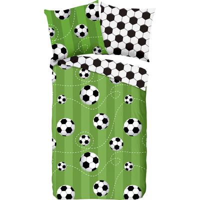 Kinderbettwäsche GOOD MORNING "Soccer" Bettwäsche Gr. B/L: 135 cm x 200 cm (1 St.), B/L: 80 cm x 80 cm (1 St.), Renforcé, grün (grün, weiß) Renforcé-Bettwäsche