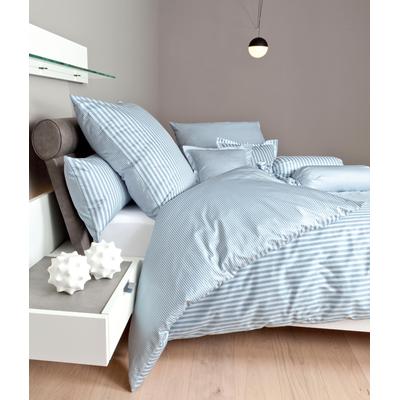Wendebettwäsche JANINE "modernclassic 3912, 100% Baumwolle", blau (hellblau), B/L: 135cm x 200cm, , Mako-Satin, B/L: 80cm x 80cm, Mako-Satin, Obermaterial: 100% Baumwolle, Bettwäsche, mit Reißverschluss, Streifen Design