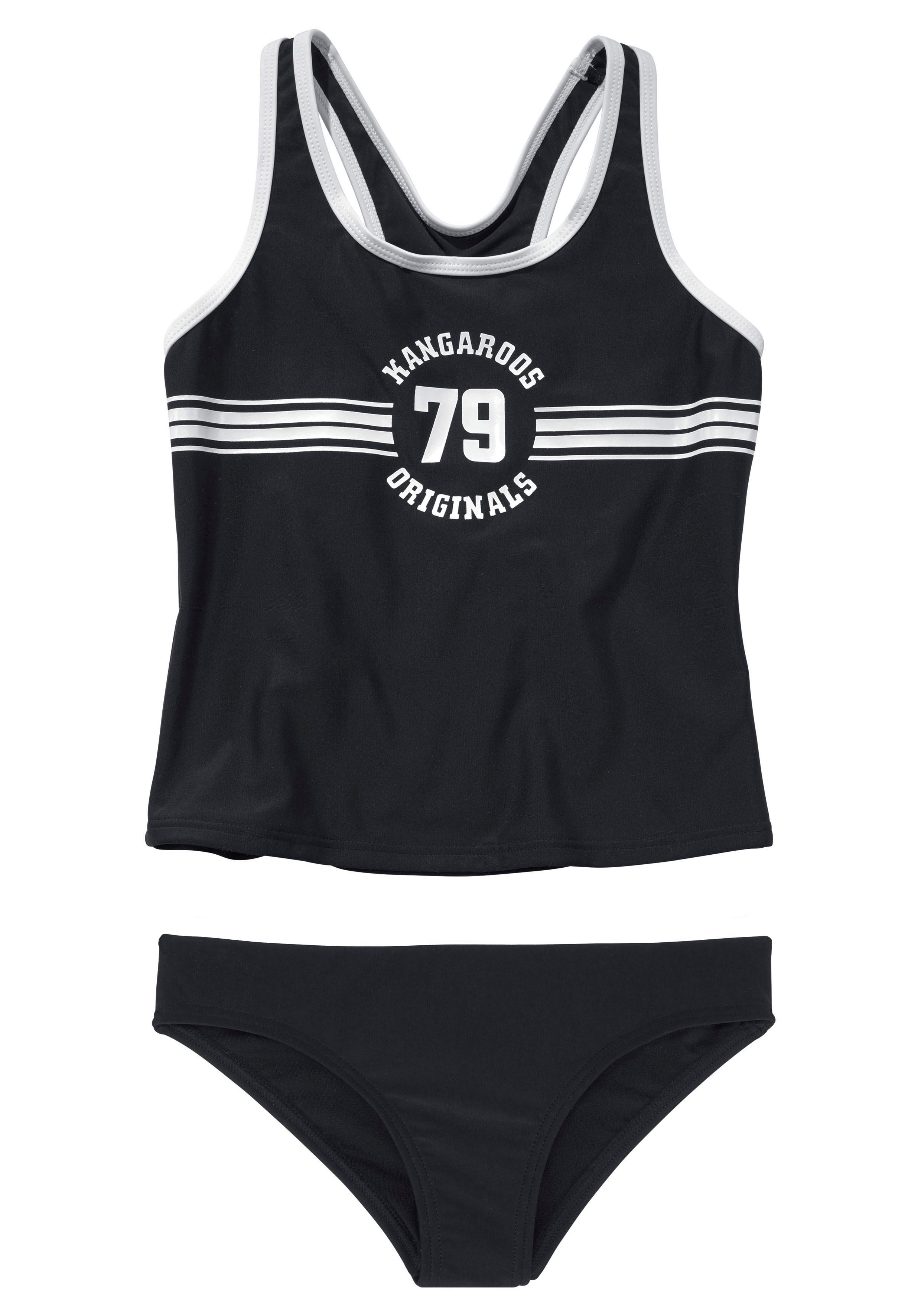 Tankini KANGAROOS "Sporty", Kinder, Gr. 122/128, N-Gr, schwarz, Polyamid, kontrastfarbene Details, unifarben, Bikini-Sets, mit sportlichem Frontdruck Image