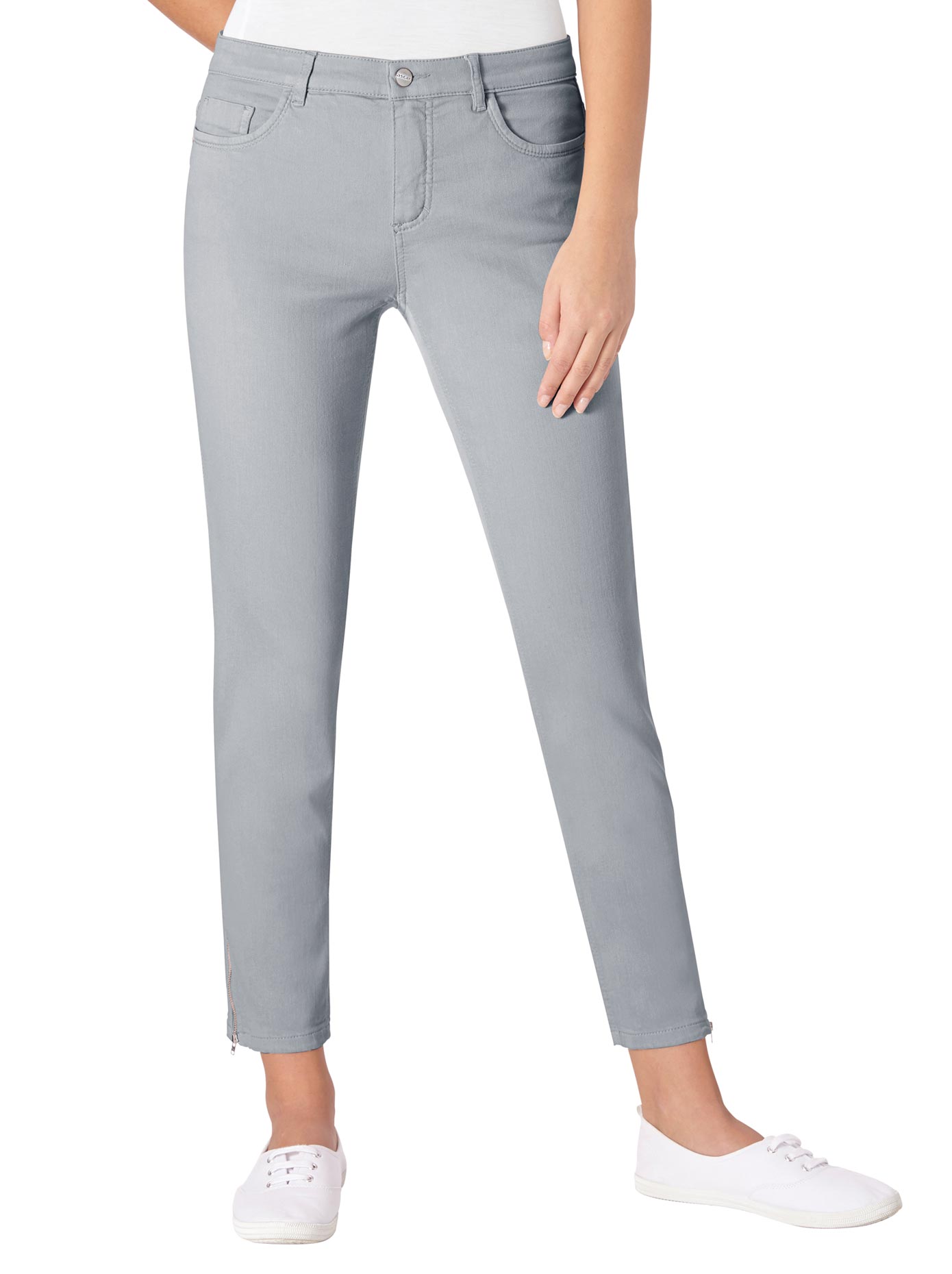 Stretch-Jeans ASCARI, Damen, Gr. 40, Normalgrößen, grau, 91% Baumwolle, 6% Polyester, 3% Elasthan, unifarben, lang, Jeans