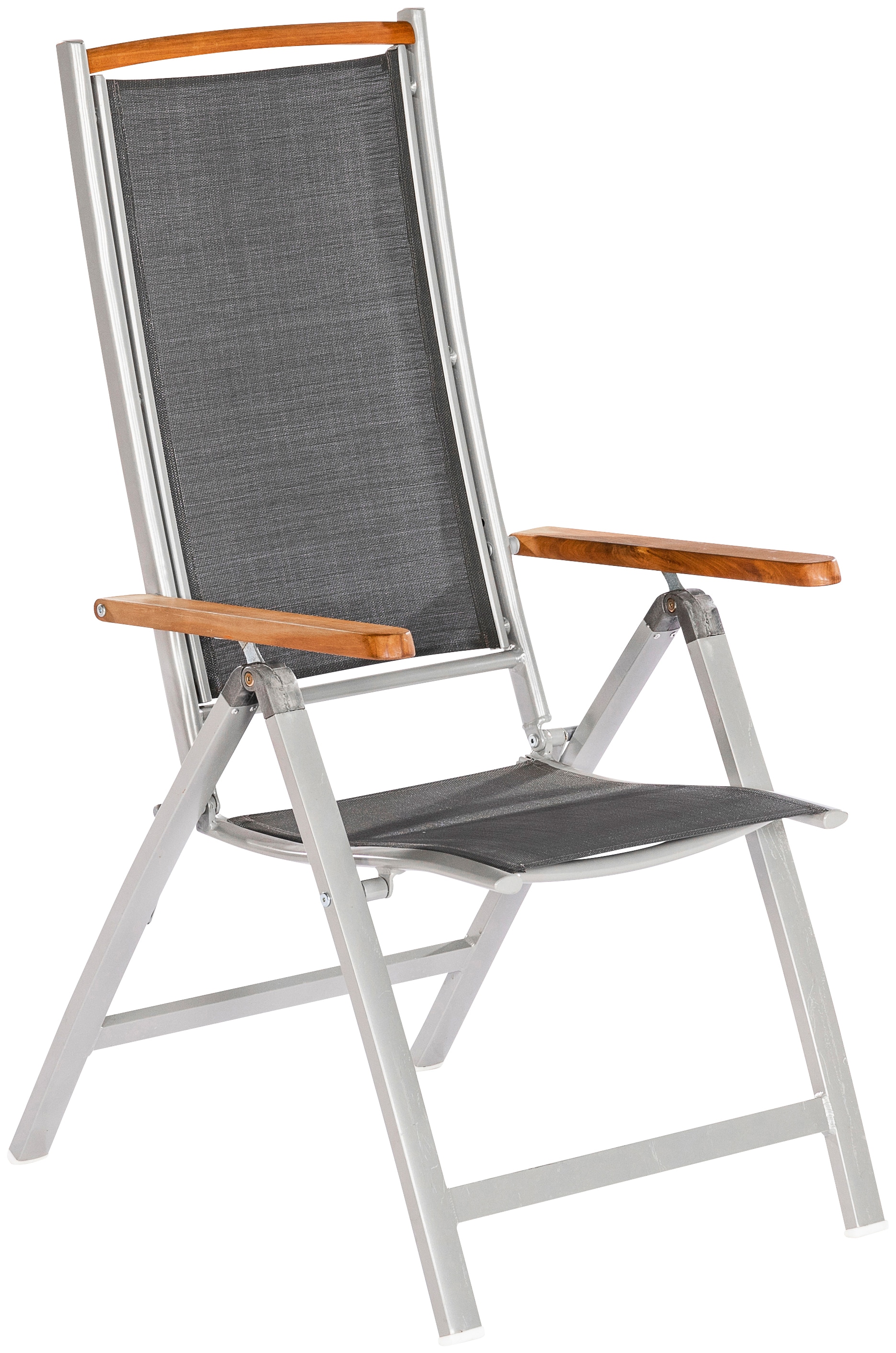 Gartenstuhl MERXX "Siena, TOPSELLER", grau (anthrazit), B:60cm H:111cm T:73cm, Aluminium, Massivholz, Stühle, Alu/Textil/Akazie, verstellbar