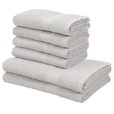 Handtuch Set MY HOME "Juna, 6-tlg., 2 Duschtücher (70x140) 4 Handtücher (50x100)", grau (hellgrau), 6 tlg., Walkfrottee, Walkfrottee, Obermaterial: 100% Baumwolle, Handtuch-Sets, 100% Baumwolle, Handtuch-Set mit Bordüre, Uni-Farben, weich Image
