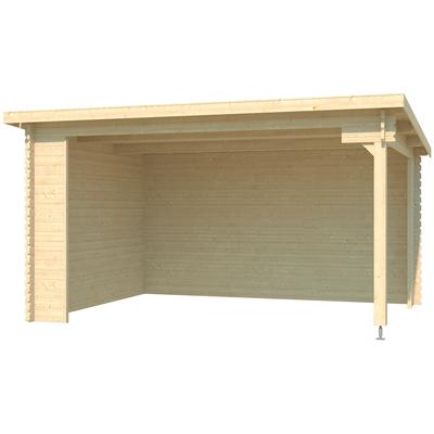 Gartenhaus LASITA MAJA "Unterstand Columbus", beige (naturbelassen), ohne Dacheindeckung, Holzwerkstoff, Gartenhäuser, Unterstand / Lounge 34mm, Fundamentmass 4250x3000, Naturbelassen