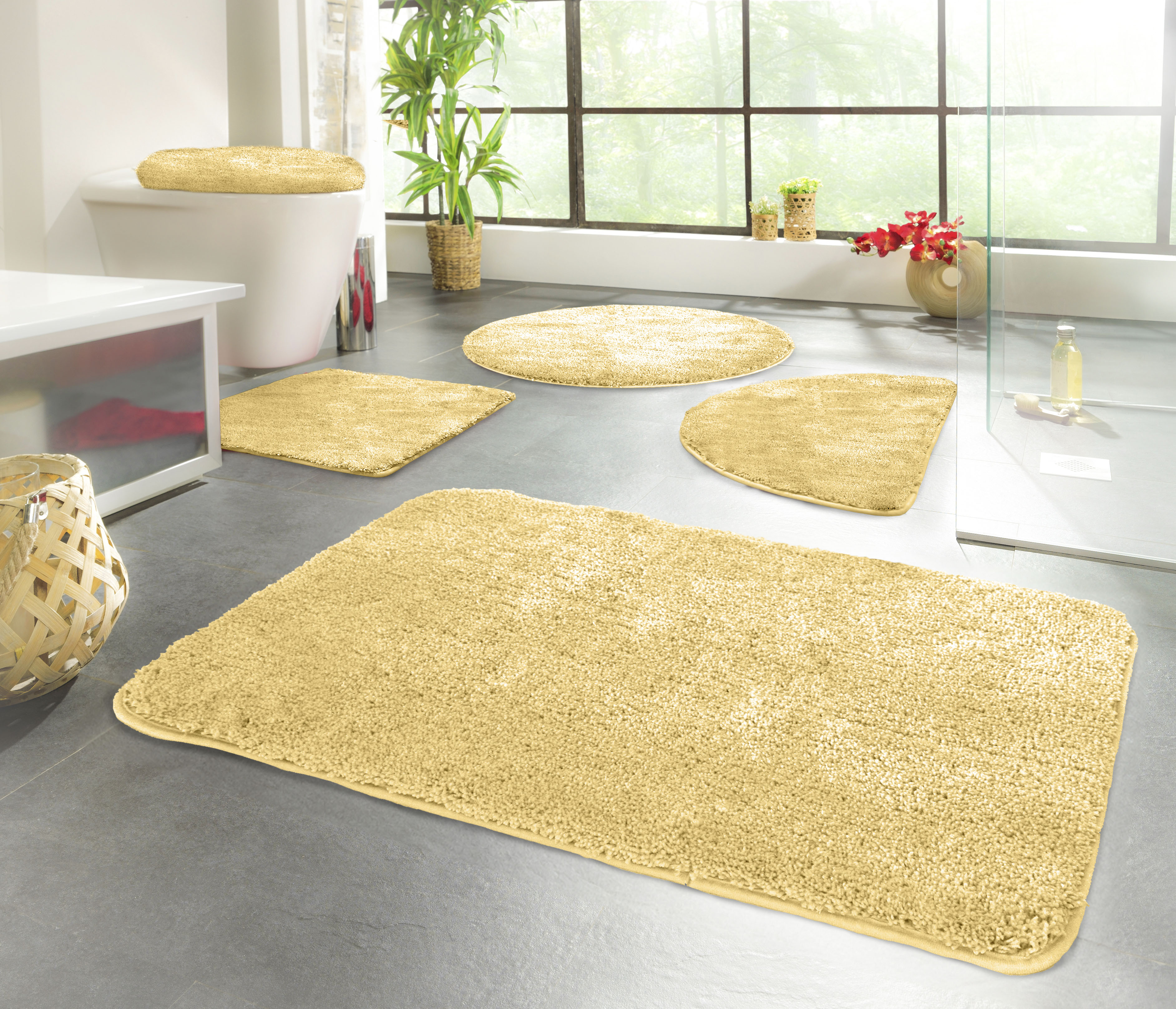 Badematte KINZLER "Chaozhou" Gr. 2, gelb, H:20mm, Polyester, Badematten, Badematte, Badteppich, Uni Farben, weich, als rechteckig, rund & Set erhältlich