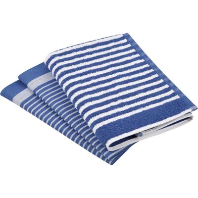 Geschirrtuch ROSS "Exclusiv", blau, 3 tlg., 100 % Baumwolle-50 % Baumwolle-50 % Leinen, 100% Baumwolle, 50% Baumwolle, 50% Leinen, Geschirrtücher, 1x Küchen-Frottiertuch 50x50 cm Streifen u. 2x Geschirrtücher 50x70 cm Image