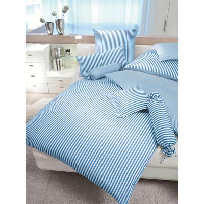 Wendebettwäsche JANINE "modernclassic 3912, 100% Baumwolle", blau, B/L: 155cm x 220cm, , Mako-Satin, B/L: 80cm x 80cm, Mako-Satin, Obermaterial: 100% Baumwolle, Bettwäsche, mit Reißverschluss, Streifen Design Image