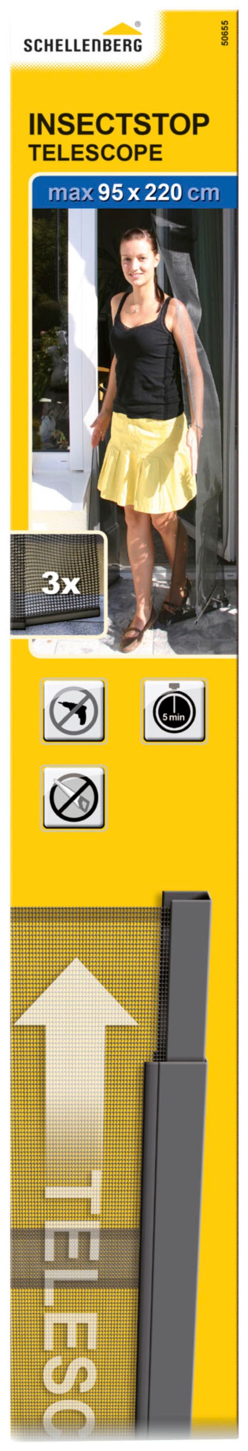 Insektenschutz-Vorhang SCHELLENBERG "Telescope, für Balkontür und Terrassentür", grau (rahmen: grau gewebe: grau), B:95cm H:250cm, Insektenschutzgitter, Fliegengitter aus Polyester, 70 - 95 x 220 cm, anthrazit