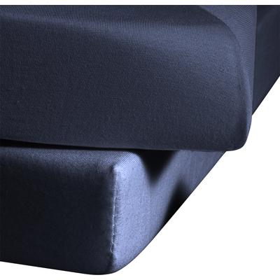 Spannbettlaken FLEURESSE "Ines hochwertiger Jersey aus reiner Baumwolle", blau (dunkelblau), B:150cm L:200cm, Jersey, Obermaterial: 100% Baumwolle, Laken, aus Baumwolle, für Matratzen bis 23 cm Höhe, Bettlaken, Spannbetttuch Image