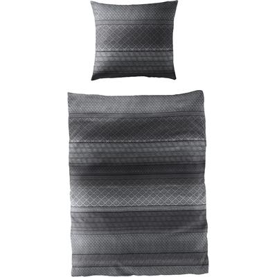 Bettwäsche JEKATEX "EVELYN", grau (grafit), B/L: 200cm x 200cm, , Mako-Satin, B/L: 80cm x 80cm, Mako-Satin, Obermaterial: 100% Baumwolle, Bettwäsche, Bettwäsche-Set aus 100% Baumwolle Image