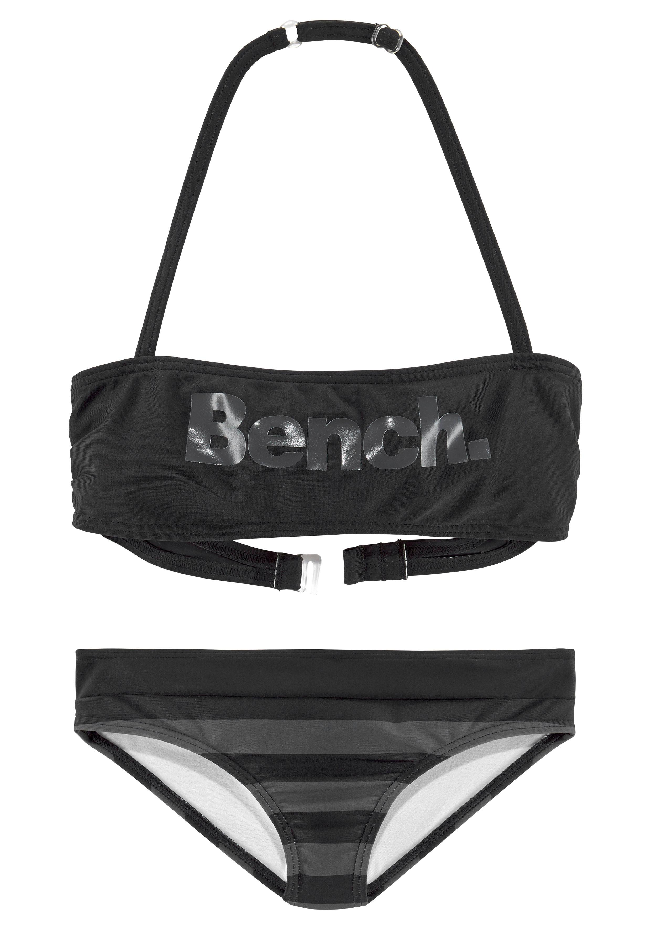 Bandeau-Bikini BENCH., Kinder, Gr. 122/128, N-Gr, schwarz (schwarz, grau), Polyamid, unifarben, Bikini-Sets, mit großem Logoprint Image