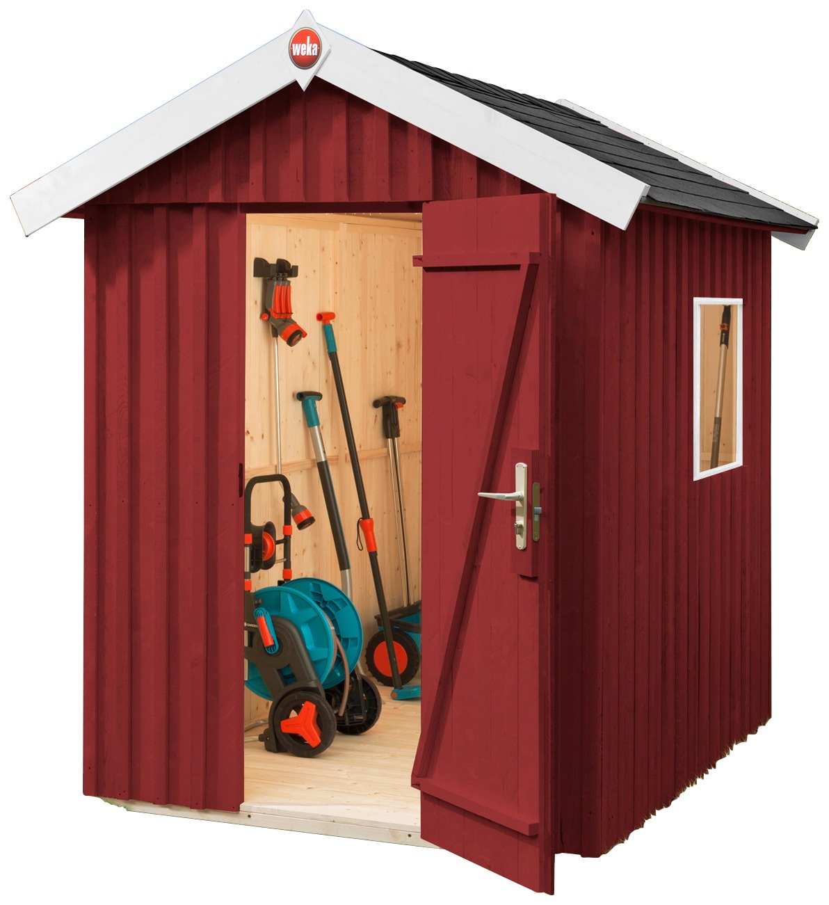 Gerätehaus WEKA "Schwedenhaus Gr.2", rot (schwedenrot, weiß, naturbelassen), Massivholz, Gerätehäuser