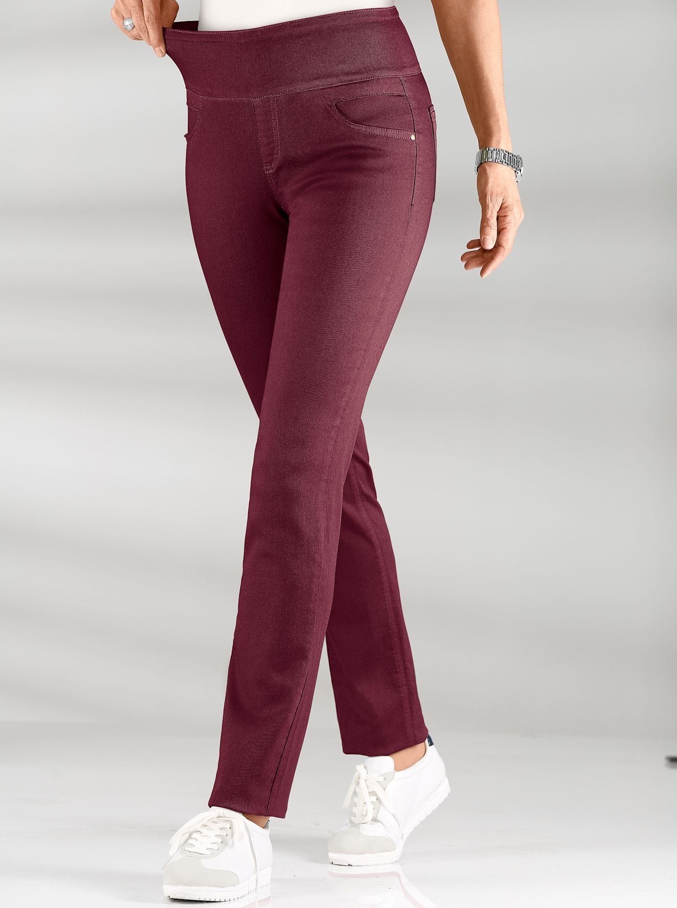 Schlupfhose CASUAL LOOKS, Damen, Gr. 40, Normalgrößen, rot (bordeaux), 65% Baumwolle, 33% Polyester, 2% Elasthan, unifarben, lang, Hosen Schlupfhose
