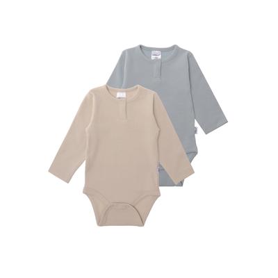 Langarmbody LILIPUT Gr. 62/68, EURO-Größen, blau (beige-blau) Baby Bodies im 2er-Pack mit Druckknöpfen Schritt