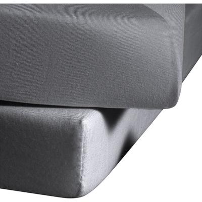 Spannbettlaken FLEURESSE "Ines hochwertiger Jersey aus reiner Baumwolle", grau (steingrau), B:200cm L:200cm, Jersey, Obermaterial: 100% Baumwolle, Laken, aus Baumwolle, für Matratzen bis 23 cm Höhe, Bettlaken, Spannbetttuch Image