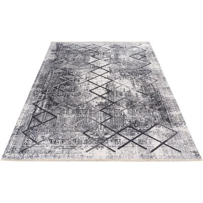 Teppich OBSESSION "My Valencia 633", grau, B:200cm H:6mm L:290cm, Polyester, Teppiche, Fransenteppich, recycelte Materialien, modernes Karo Design, mit Fransen, waschbar Image