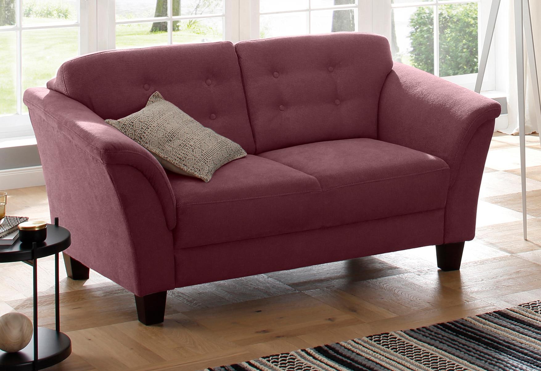 2-Sitzer HOME AFFAIRE "Trondheim", lila (chianti), B:166cm H:89cm T:90cm, Struktur fein (100% Polyester);Flachgewebe (100% Polyester);Luxus-Microfaser (90% Polyester, 10% Polyamid), Sofas, mit Federkern, Knopfheftung im Rücken, Füße Buche