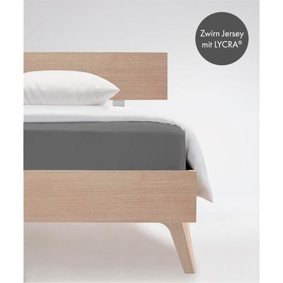 Spannbettlaken FLEURESSE "Comfort", grau (steingrau), B:140-160cm L:200-220cm, Jersey-Elasthan, Obermaterial: 96% Baumwolle, 4% Elasthan (LYCRA), Laken, Spannbettlaken, langlebig & bügelfrei,Perfekte Passform durch POWER-STRETCH Image
