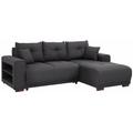 Ecksofa HOME AFFAIRE "Viborg L-Form", grau (anthrazit), B:234cm H:91cm T:162cm, Struktur (100% Polyester), Struktur fein ( 100% Polyester), Filzoptik (100% Polyester), Sofas, mit Regal in der Armlehne, wahlweise mit Bettfunktion