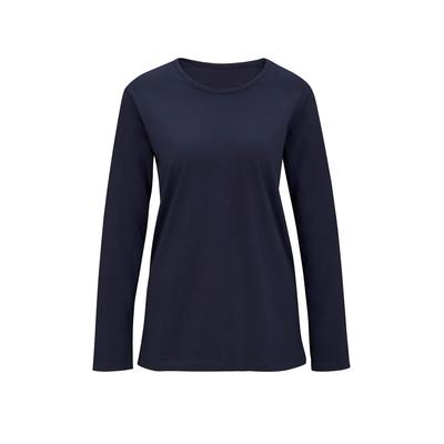 Pyjamaoberteil "Schlafanzug-Shirt", Damen, Gr. 48/50, blau (nachtblau), 100% Baumwolle, unifarben, Langarm, Shirts Image