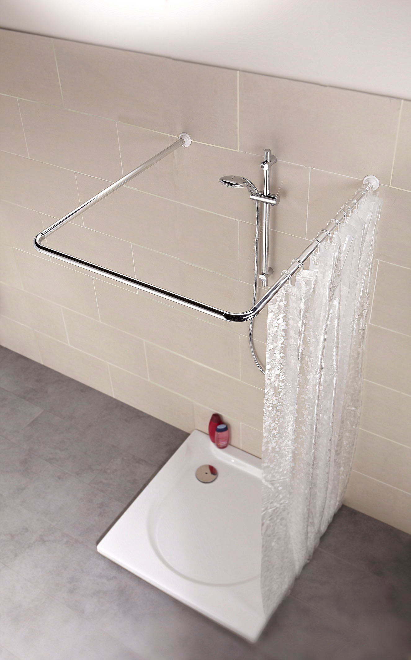 Duschvorhangstange KLEINE WOLKE "Quattro", silber (silberfarben), B:80cm T:90cm Ø:25mm, Aluminium, Gardinenstangen, für Duschvorhänge