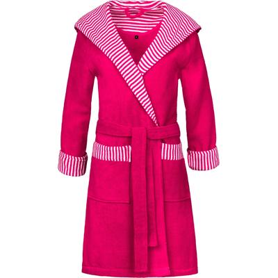 Damenbademantel ESPRIT "Day, ideal für Sauna & Spa, Hotelbademantel, Morgenmantel" Gr. S, lila (raspberry), L:97cm in Gr. S, Microfaser-Webfrottier, Hausmäntel, mit Kapuze, gestreiften Akzenten & Logostickerei, kurz Image
