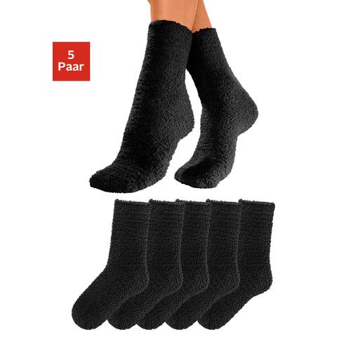 Kuschelsocken LAVANA Gr. 35-38, schwarz Damen Socken ideal als Hausschuhersatz