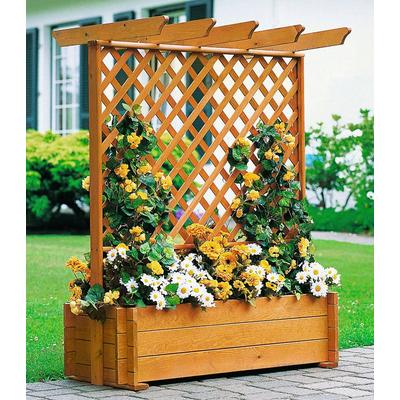 Spalier PROMADINO, braun (honigbraun), B:140cm H:140cm T:65cm, Holz, Rankhilfen, Pergola mit Pflanzkasten, BxTxH: 140x65x140 cm Image