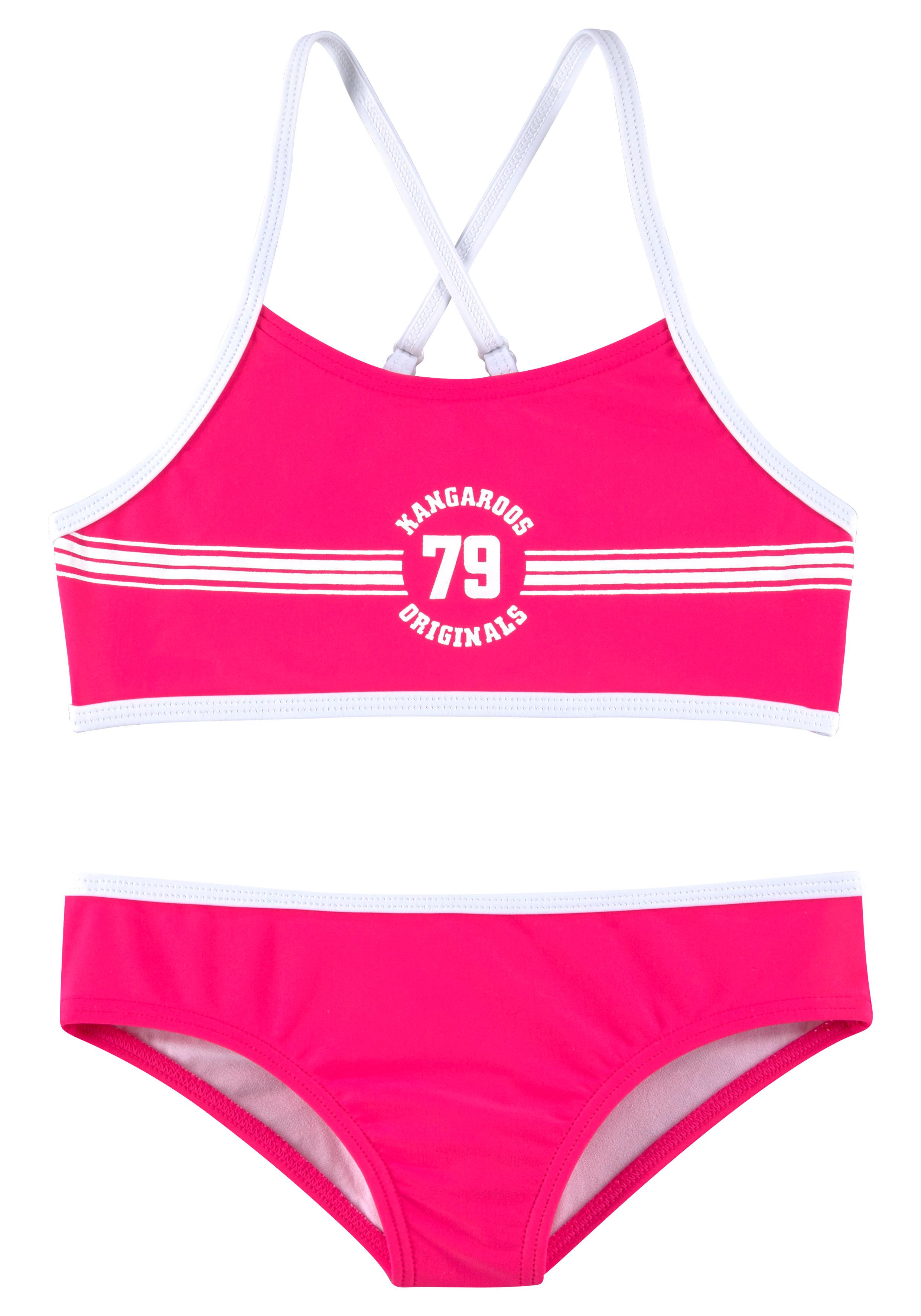 Bustier-Bikini KANGAROOS "Sporty", Kinder, Gr. 146/152, N-Gr, pink, Polyamid, kontrastfarbene Details, unifarben, Bikini-Sets, mit sportlichem Frontdruck Image