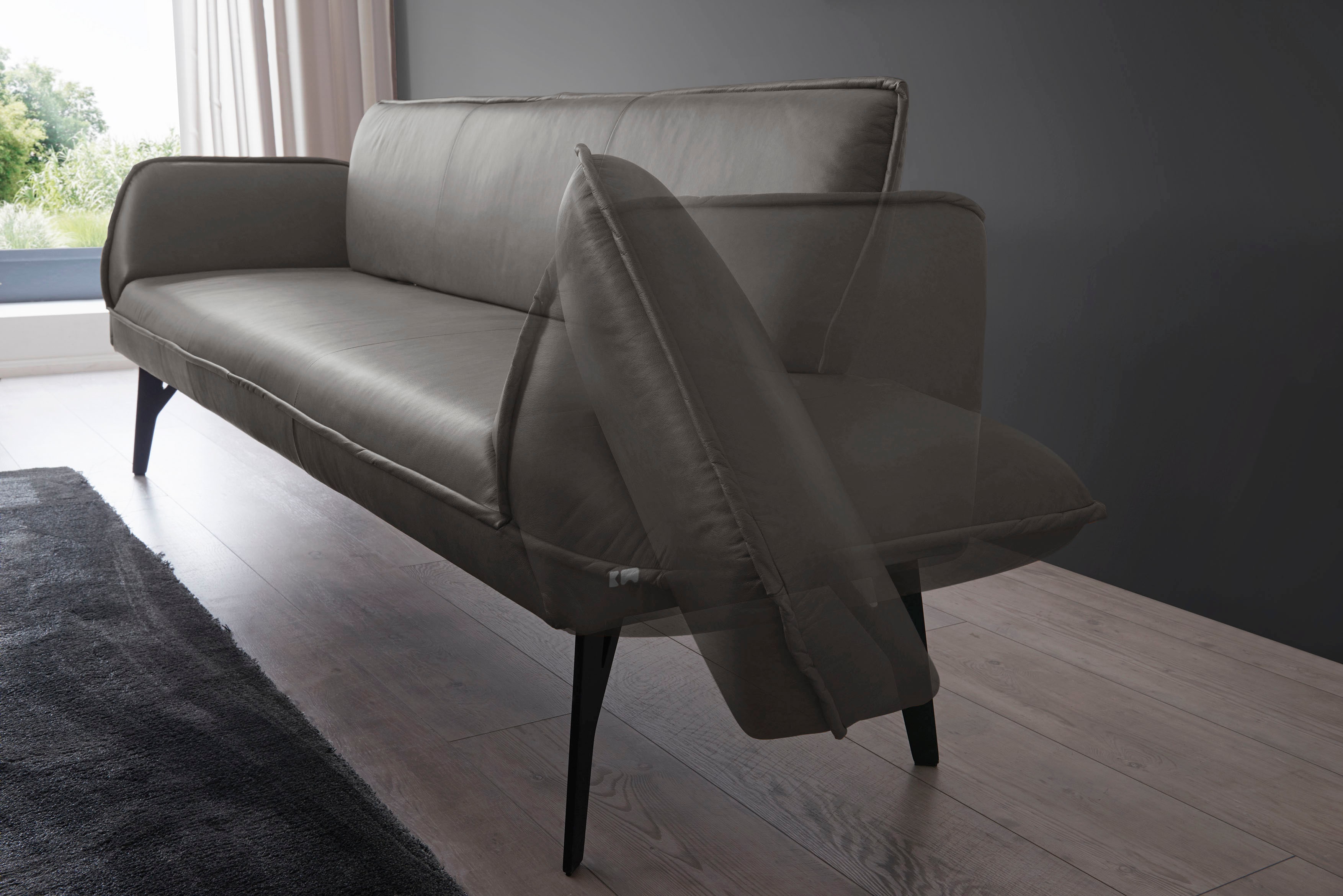 Polsterbank K+W KOMFORT & WOHNEN "Drive", grau (granit 83), B:238cm H:91cm T:66cm, Cloud: Nappaleder pigmentiert, Glattleder, 0, 9/1, 1mm, elegantes Leder mit Wolkung und weichen Griff; 775: Flachgewebe, 100% Polyester, Sitzbänke, Polsterbank, mit...