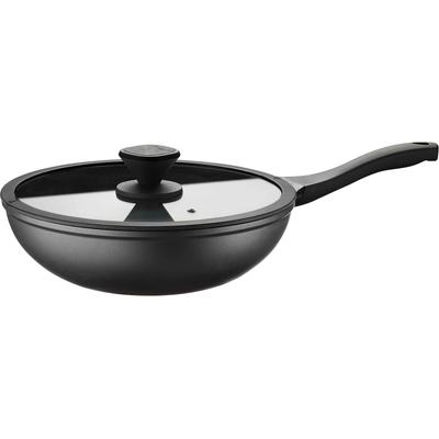 Wok PINTINOX "Pro", schwarz (schwarz, transparent), Ø:30cm, Pfannen, 3-lagige Antihaftbeschichtung, Ø 30 cm, inkl. Deckel, Induktion Image