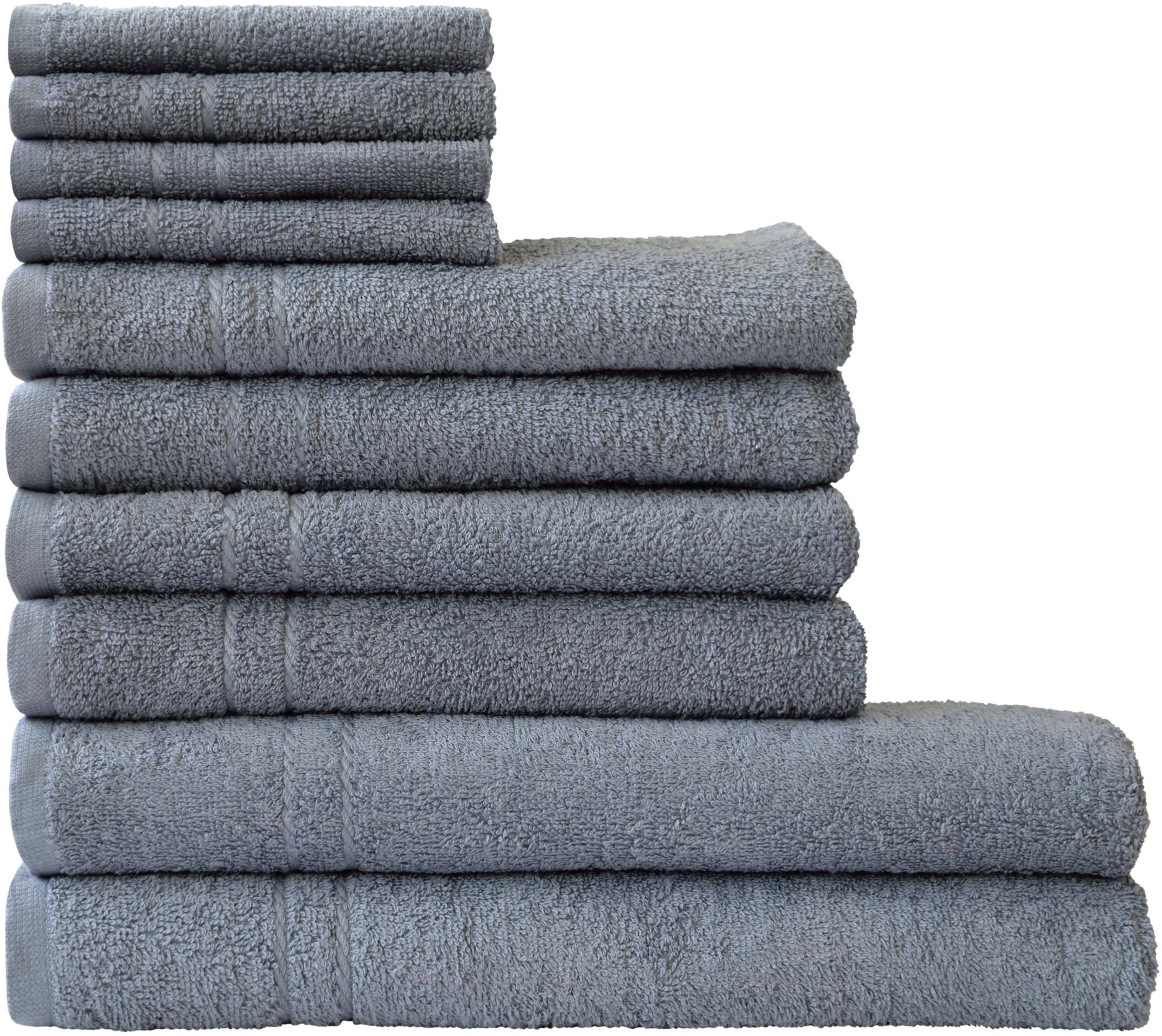 Handtuch Set DYCKHOFF "Kristall", grau, 10 Stk., Walkfrottee, Obermaterial: 100% Baumwolle, Handtuch-Sets, mit feiner Bordüre, Duschtücher, Handtücher und Gästetücher Image