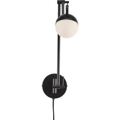 NORDLUX Wandleuchte "CONTINA", schwarz, Ø 10cm H: 37cm, Lampen, Textil Kabel, mundgeblasenes Opal Glas Image