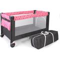 Baby-Reisebett CHIC4BABY "Luxus, Sternchen grau" Gr. Liegefläche B/L: 60 cm x 120 cm, kein Härtegrad, schwarz (schwarz, pink) Baby Babybetten Reisebetten