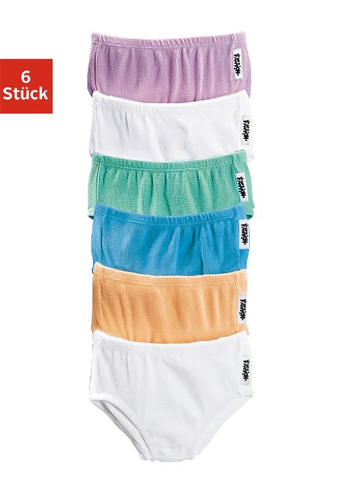 Slip PETITE FLEUR, Mädchen, Gr. 128, 6 Stk., bunt (flieder, mint, blau, pfirsich, weiß, weiß), Piqué, Obermaterial: 95% Baumwolle, 5% Elasthan, unifarben, körpernah, Unterhosen Unterhose Slip, bequemer Basic, angenehm zu Tragen