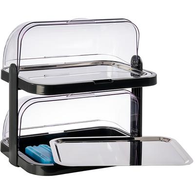 Buffet-Vitrine APS "Doppeldecker", schwarz (schwarz, transparent), B:32cm H:44cm L:44cm, Kunststoff, Edelstahl, Servierp